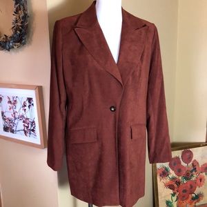 HUGO BUSCATI Size 6 Extra-Long Blazer Microfiber Cinnamon Brown Career Casual EU